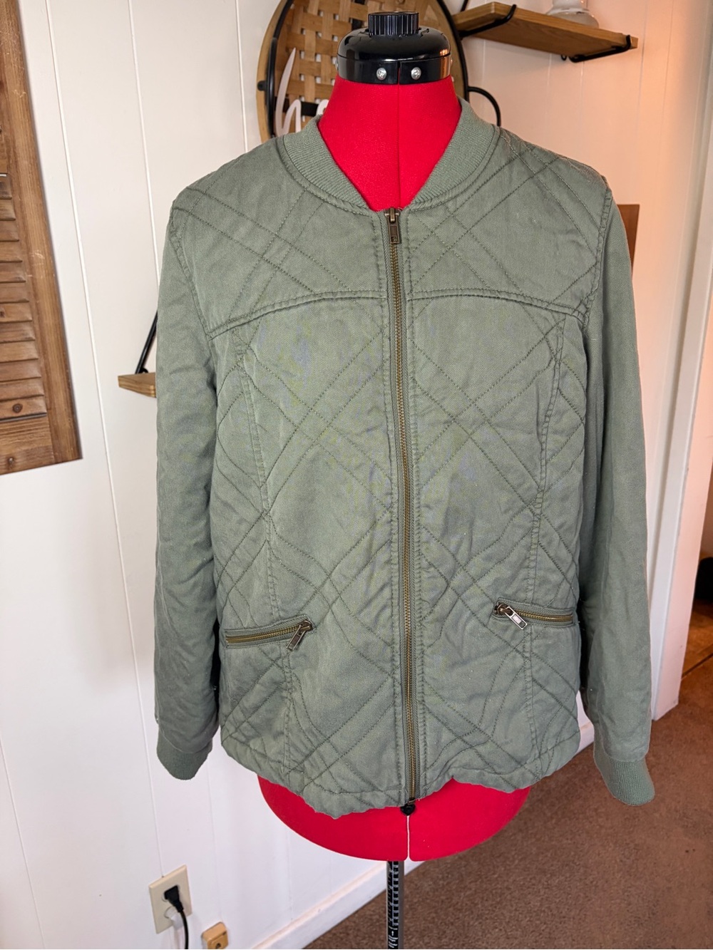 Maurices Olive Green Quilted Bomber Jacket